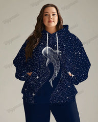 Women's Casual Daily Starry Whale Print Plus Size Hoodie Suit