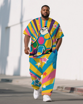 Big Men's Animal Theme Seal Cartoon Printed Casual Short Sleeve T-shirt Pants Set