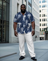 Hawaiian Sea Jellyfish Pattern Short Sleeve Shirt Trousers Suit Men's Plus Size