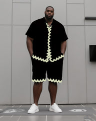 Big & Tall Men's Bohemian Irregular Wave Short Sleeve Shirt Shorts Suit