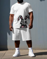 Men's Simple Fashion Splicing Injured Rabbit Print Big & Tall Short-Sleeve T-shirt Shorts Set