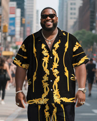 Big & Tall Men's Simple Yellow Flowers Print Shirt Shorts Suit