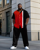 Men's Plus Size Black & Red * White Simple Color Block Daily Casual Short Sleeve Shirt Trousers Suit