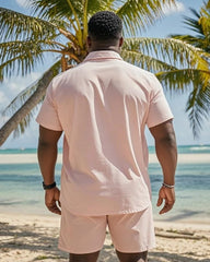 Big & Tall Men's Hawaiian Pink Floral Floral Print Shirt Shorts Suit
