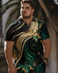 Desert Green Print Large Polo Men's Short Sleeve Set