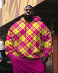 Men's Plus Size Rose Red Classic Grid Hoodie Set of Two