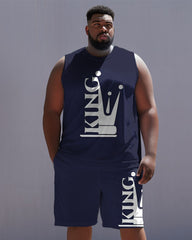 Men's Plus Size Simple King Letter Vest Sport Two-piece Set