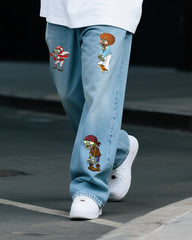 Plus Size Men's Mr Zombie Printed T-Shirt Denim Pants Suit