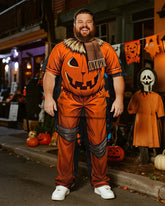 Big & Tall Men's Halloween Pumpkin Straw Cosplay Printed T-Shirt Trousers Suit