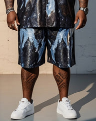 Men's Plus Size Splash Ink Print Short Sleeve Shirt Shorts Suit