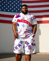 Men's Plus Size Celebrate Independence Day Short Sleeve T-Shirt Shorts Suit