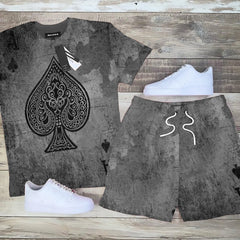 Men's Casual Spades Poker Print Short Sleeve T-shirt Sets