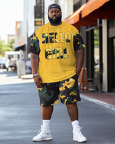 Men's Plus Size Street Hello Girl Color Block Graffiti Short Sleeve Shorts Set