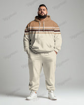 Simple Autumn And Winter Color Number Colorblock Striped Men's Plus Size Hoodie Suit
