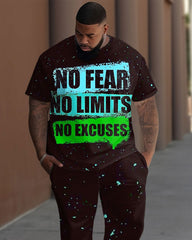 Men's Plus Size No Excuses Print T-Shirt Trousers Suit