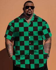 Men's Big & Tall Green Plaid Print Short Sleeve Shirt Shorts Set