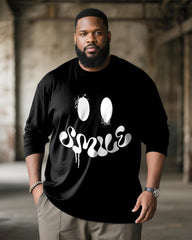 Big & Tall Men's Splash Ink Back Smiley Letter Print Long Sleeve T-Shirt