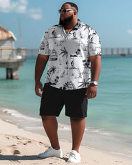 Hawaiian Simple Coconut Tree Pattern Polo Shorts Men's Big & Tall Set