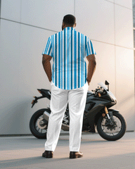 Big & Tall Men's Business Blue Striped Short Sleeve Shirt Trousers Suit