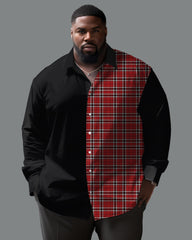 Classic Plaid Splicing Lapel Long Sleeve Shirt Big Guys