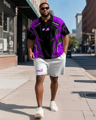 Big & Tall Men's Sports Geometric Alphabet Print Short Sleeve Polo Shirt Shorts Suit
