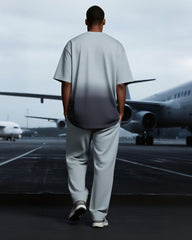 Big & Tall Men's Gradient Gray Universe Letter Print T-shirt Trousers Suit