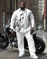 Artistic Distressed Rune Print Long Sleeve Lapel Shirt 2-piece Men's Plus Size