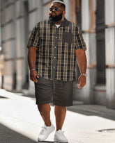 Men's Plus Size Classic Plaid Short Sleeve Shirt Shorts Suit