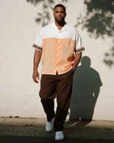 Big & Tall Men's Business Orange Stripe Colorblock Printed Pocket Short Sleeve Shirt Pants Suit