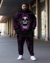 Big & Tall Men's Flame Purple Skull Graffiti Hoodie Two Piece Set