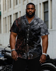 Men's Plus Size Black Star Short Sleeve Shirt Trousers Suit