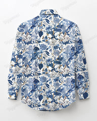 Hand-painted Line Flower Cotton Long Sleeve Shirt Men's Plus Size
