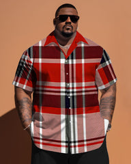 Big Men's Classic Red Plaid Short Sleeve Shirt Shorts Set