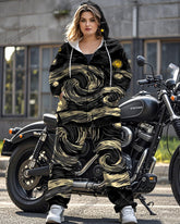 Contrasting Van Gogh Print Plus Size Long-sleeved Zipper Hoodie Set