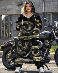 Contrasting Van Gogh Print Plus Size Long-sleeved Zipper Hoodie Set