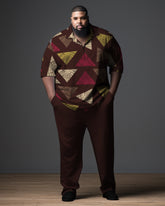 Big Men's Diamond Graphics Zipper Polo Shirt and Pants Set