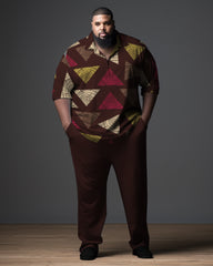 Big Men's Diamond Graphics Zipper Polo Shirt and Pants Set