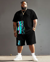 Men's Plus Size Colorful Brown Bear Cartoon T-Shirt Shorts Set