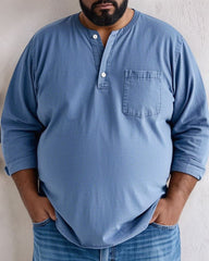 Men's Plus Size Solid Cotton Henley Pocket Tee