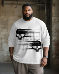 Big & Tall Men's Black Skull Line Print Long Sleeve Tee