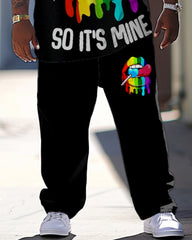 Men's Large Casual Colorful Lip Print T-Shirt Pants Suit