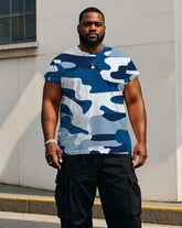Men's Plus Size Fashion Navy Blue Camouflage Short Sleeve T-shirt