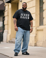 Big & Tall Men's JESUS SAVES T-Shirt Denim Pants Suit