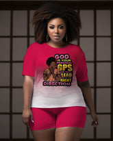 Women's Large Size Retro Casual God Is Your Gps He Will Lead You In The Right Direction Short Sleeve Shorts Suit