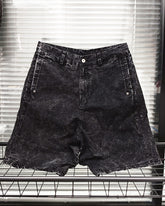 M-2XL Black Distressed Wash Thin Denim Shorts