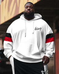 Men's Street Fashion Colorblock Alphabet Print Plus Size Hoodie Suit