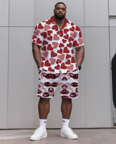 Big & Tall Men's Daily Leisure. High-grade Irregular Love Print Shirt Shorts Suit