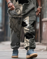 Big & Tall Men's Halloween Khakis Skull Face Contrast Stitching Print Hoodie Suit