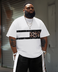 Men's Plus Size Leopard Patchwork Print T-Shirt Shorts Suit