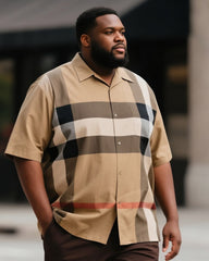 Big & Tall Men's Street Fashion Daily Casual Plaid Shirt Shorts Suit